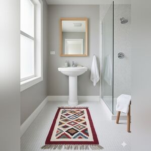 Double-Frame Red Bricks Kilim Wool Rug 52" x 26" Fringe